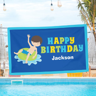 Custom Kids Pool Party Boys Birthday Banner