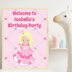 Custom Kids Princess Birthday Party Pink Poster