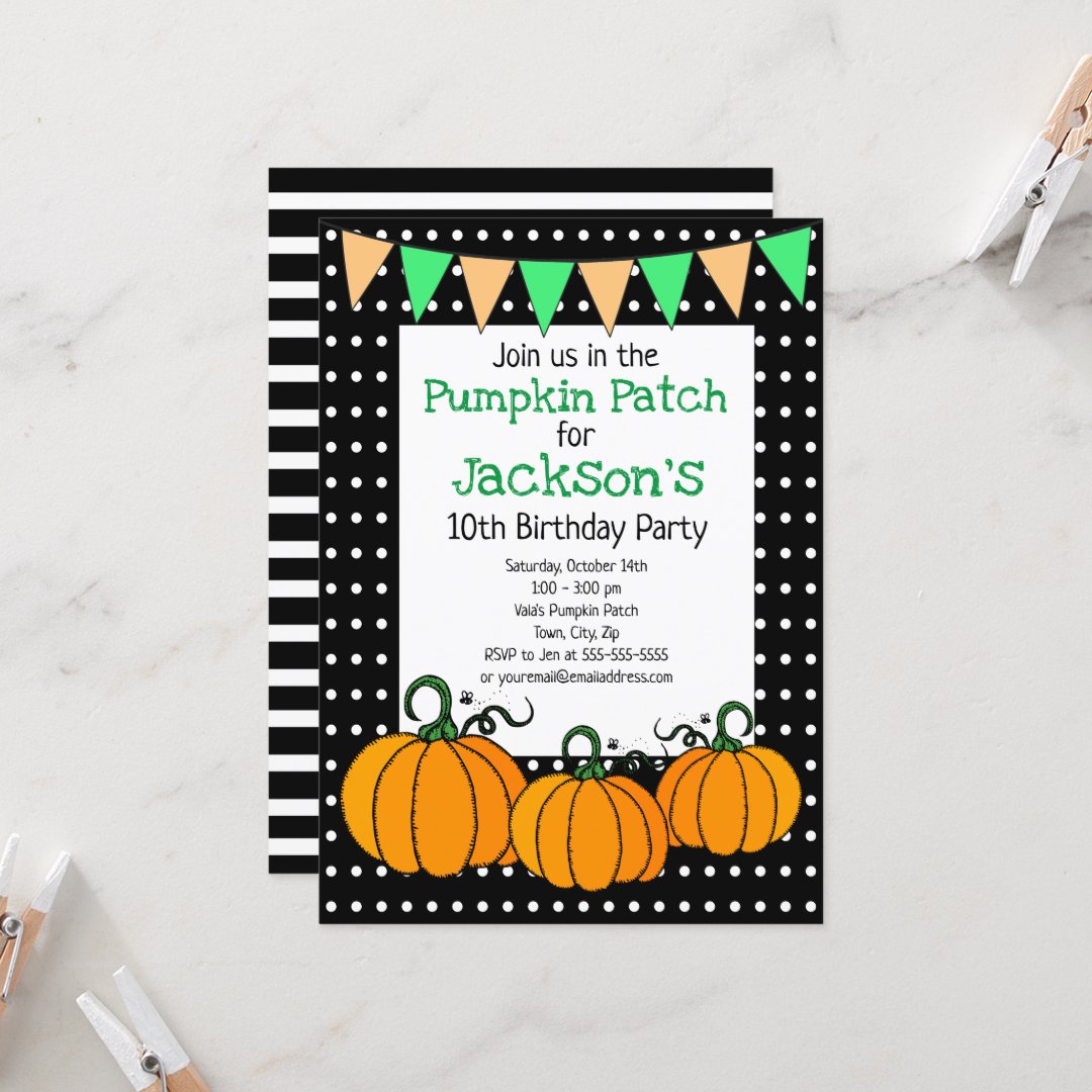 Custom Kids Pumpkin Patch Birthday Invitation | Zazzle