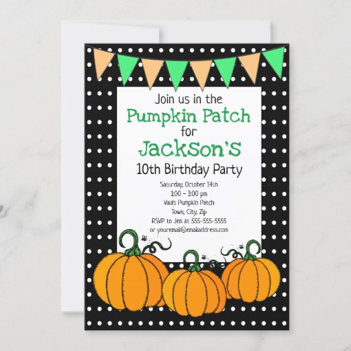Custom Kids Pumpkin Patch Birthday Invitation | Zazzle