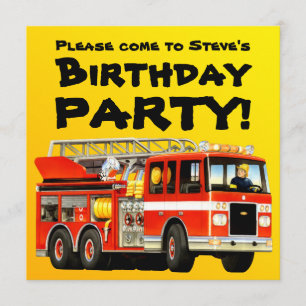 Custom Kid's Red Fire Truck Birthday Party Invitation