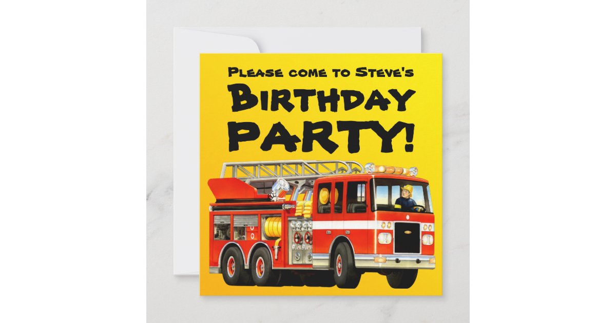 Fire Engine Photo Invitations Personalised Birthday Party Invites