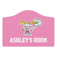 Custom kid's room door sign for girl tennis player