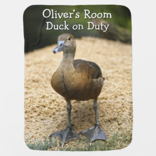 Custom Kids Room Duck on Duty Name Design Baby Blanket