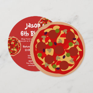 Custom kid's round pizza Birthday party invitation