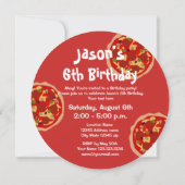 Custom kid's round pizza Birthday party invitation (Back)