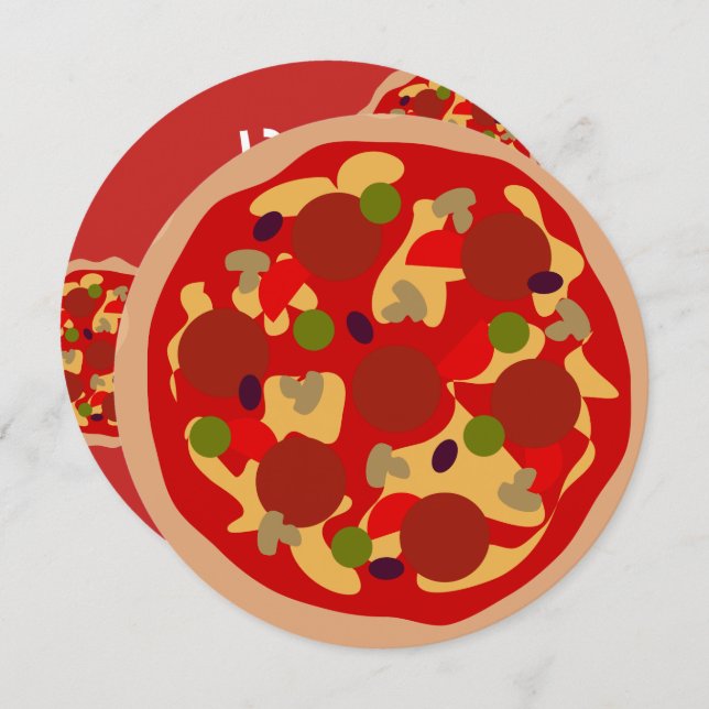 Custom kid's round pizza Birthday party invitation (Front/Back)