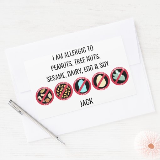 Custom Kids Sesame Nut Dairy Soy Egg Allergy Rectangular Sticker Zazzle