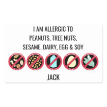 Custom Kids Sesame Nut Dairy Soy Egg Allergy Rectangular Sticker