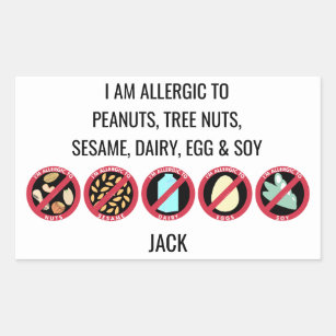 Custom Kids Sesame Nut Dairy Soy Egg Allergy Rectangular Sticker