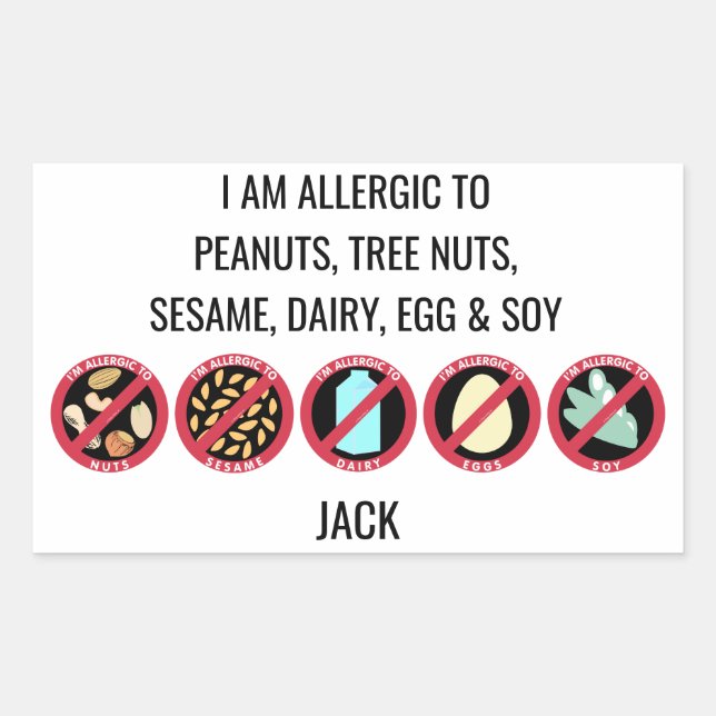 Custom Kids Sesame Nut Dairy Soy Egg Allergy Rectangular Sticker (Front)