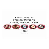 Custom Kids Sesame Nut Dairy Soy Egg Allergy Rectangular Sticker