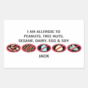 Custom Kids Sesame Nut Dairy Soy Egg Allergy Rectangular Sticker