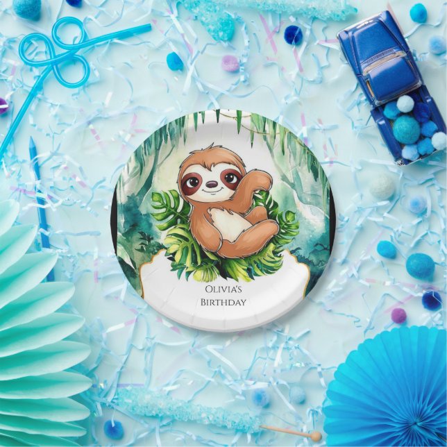 Custom Kids Sloth Birthday Paper Plates (Party)