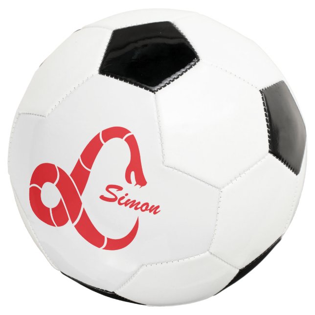 Custom kid's soccer ball with red viper snake logo (Three Quarter)