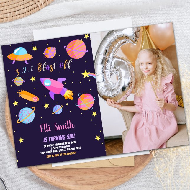 Custom Kids Space Party Invite (Rocket Outer Space Birthday Invitations with photo)