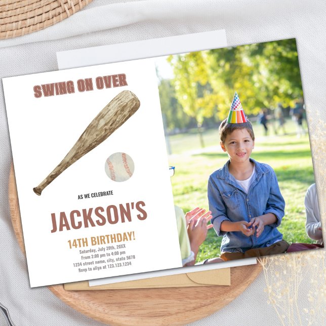 Custom Kids Sports Party Invite (Baseball Birthday Invitations with photo)