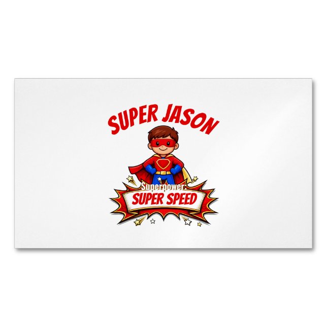 Custom Kids Superhero Name Business Card Magnet (Front)