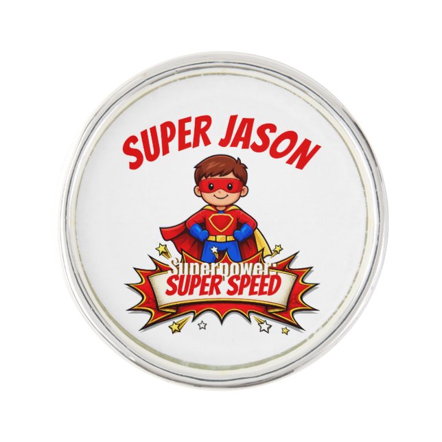 Custom Kids Superhero Name Lapel Pin (Front)