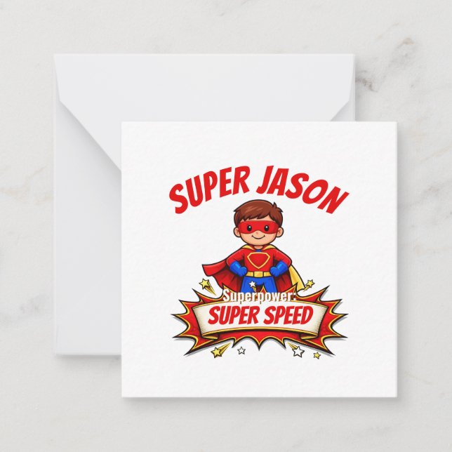 Custom Kids Superhero Name Note Card (Front)
