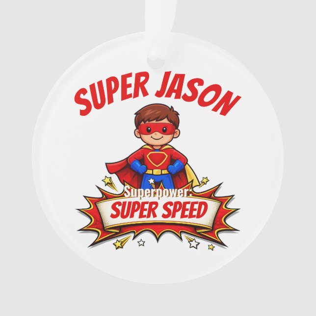 Custom Kids Superhero Name Ornament (Front)