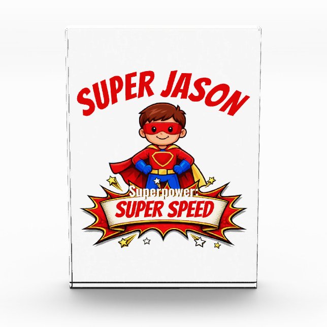 Custom Kids Superhero Name & Superpower Acrylic Award (Front)