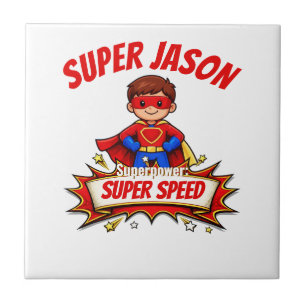 Custom Kids Superhero Name & Superpower Ceramic Tile