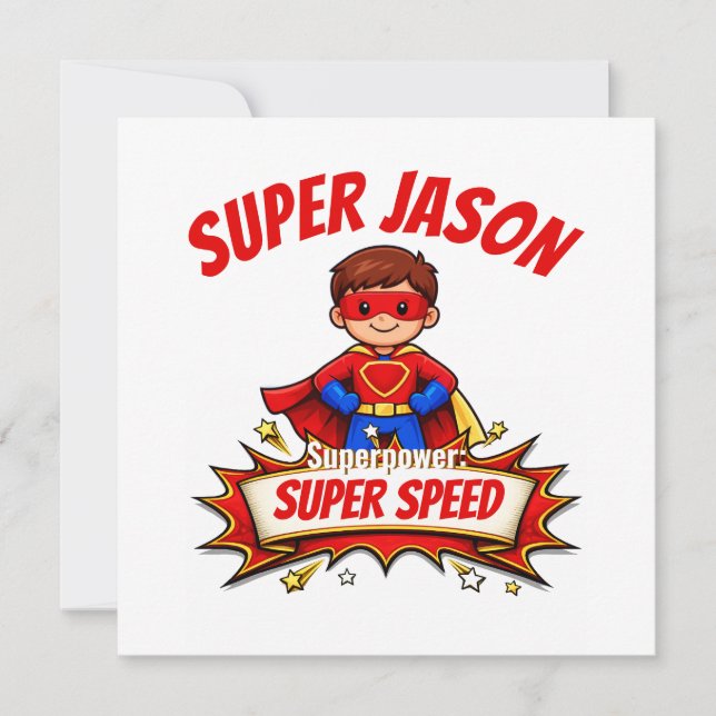 Custom Kids Superhero Name & Superpower Invitation (Front)