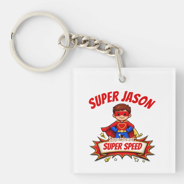 Custom Kids Superhero Name & Superpower Keychain (Front)