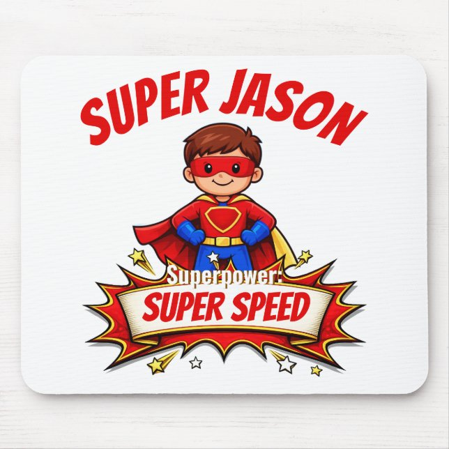 Custom Kids Superhero Name & Superpower Mouse Pad (Front)