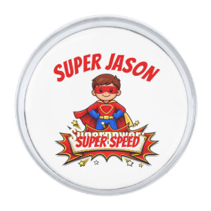 Custom Kids Superhero Name & Superpower Silver Finish Lapel Pin