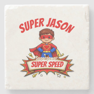 Custom Kids Superhero NameCustom-Cut Vinyl Sticker Stone Coaster