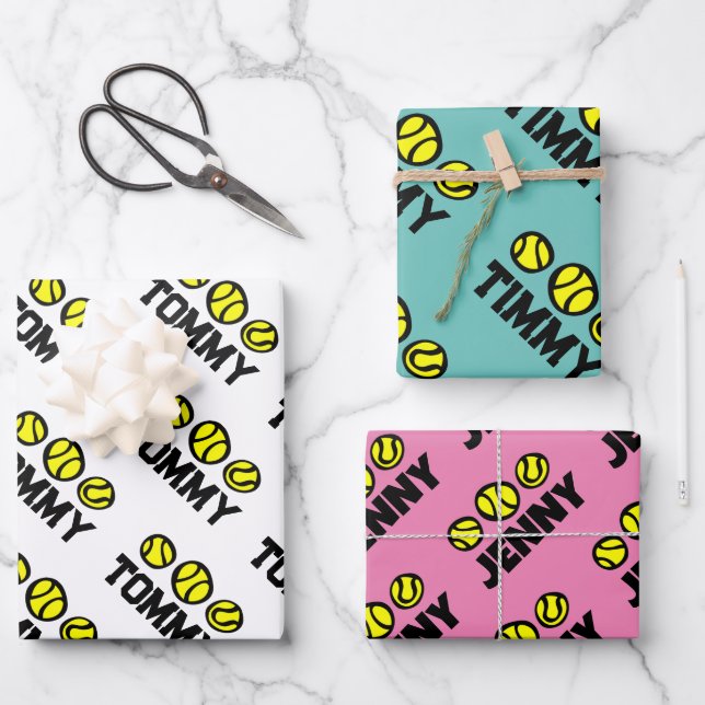 Custom kid's tennis Birthday wrapping paper sheets (Front)