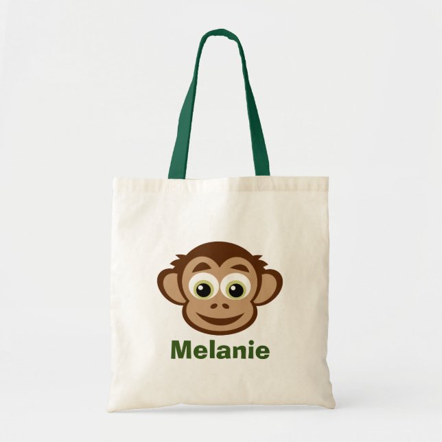 Custom kid's tote bag with cute monkey cartoon (Front)