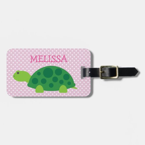 Custom kids travel luggage tag with cute turtle