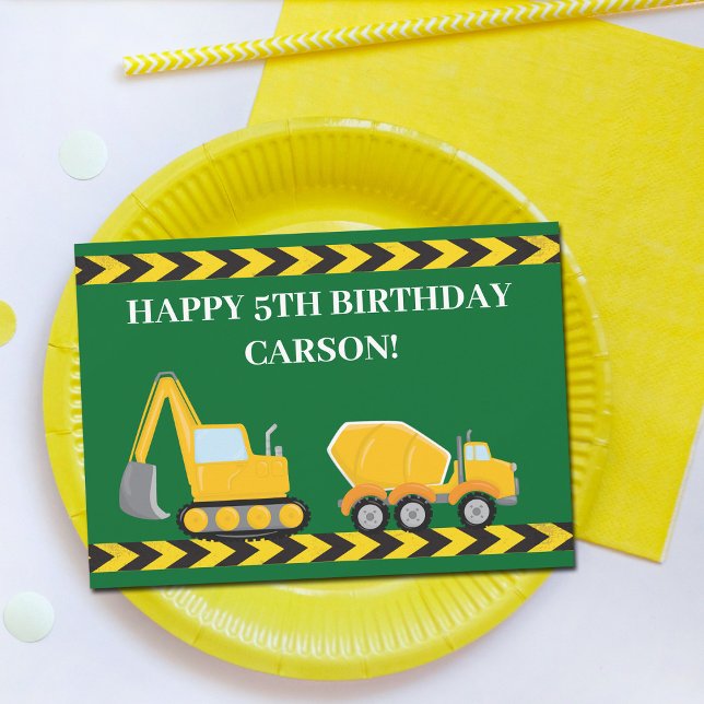 Custom Kids Trucks Green Boys Happy Birthday Card (Creator Uploaded)