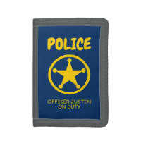 Custom kid's wallet with yellow police badge logo