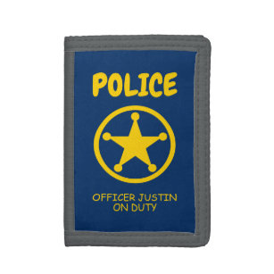 Custom kid's wallet with yellow police badge logo