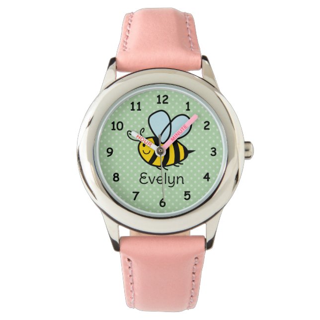 Custom kid's watch with cute honey bee drawing (Front)