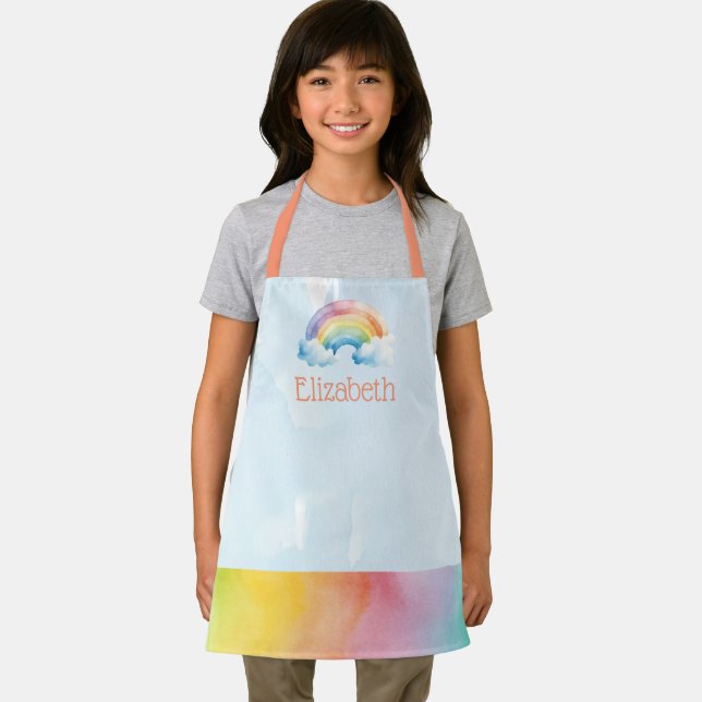 Custom Kids Watercolor Rainbow School Art Apron (Insitu)