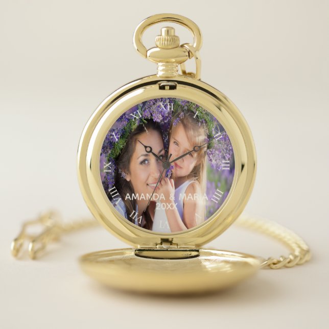 Custom kids wife photo names year roman pocket watch (Inside)