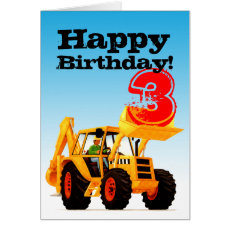 Custom Kid's Yellow Digger 3rd Birthday Card