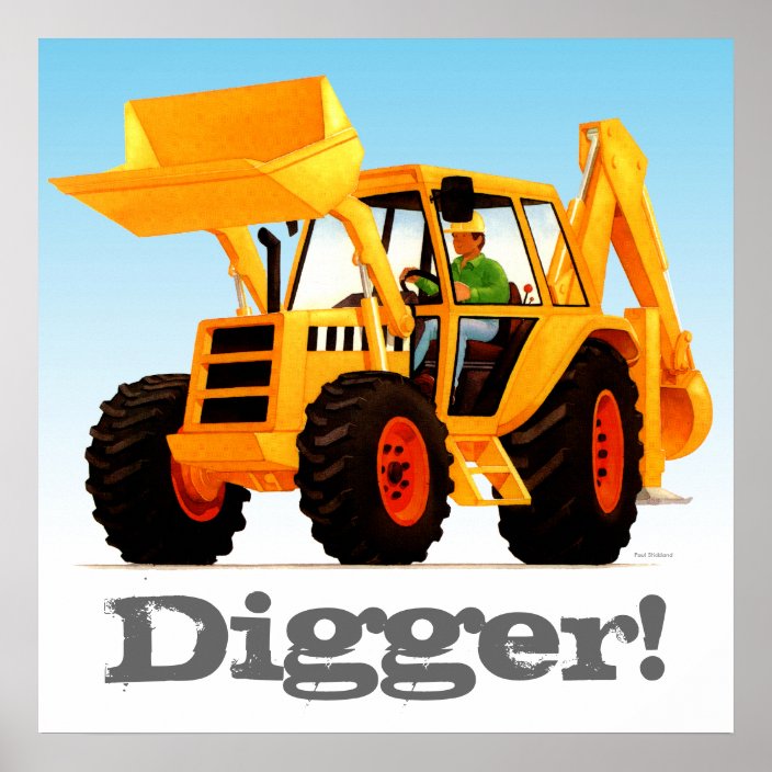 Custom Kids Yellow Digger Poster | Zazzle.com