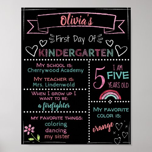 Custom Kindergarten First Day Chalkboard Sign