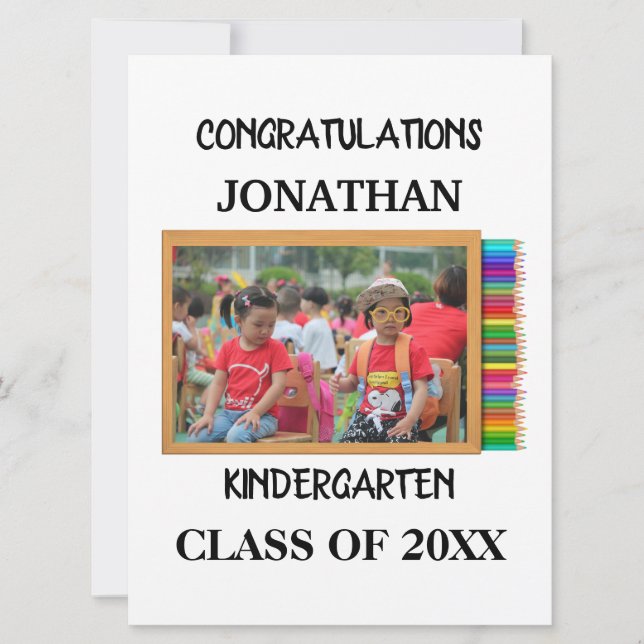 Custom kindergarten graduate chalkboard photo card (Front)
