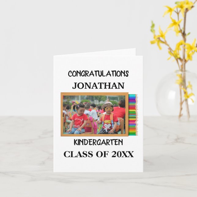 Custom kindergarten graduate chalkboard photo card (Yellow Flower)