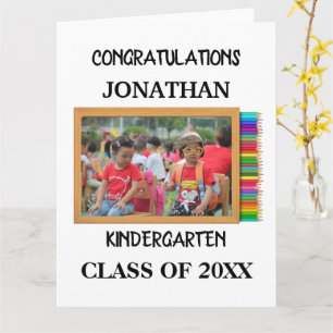 Custom kindergarten graduate chalkboard photo card