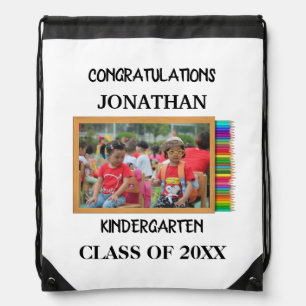 Custom kindergarten graduate chalkboard photo drawstring bag