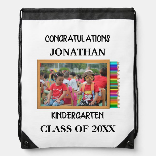 Custom kindergarten graduate chalkboard photo drawstring bag (Front)