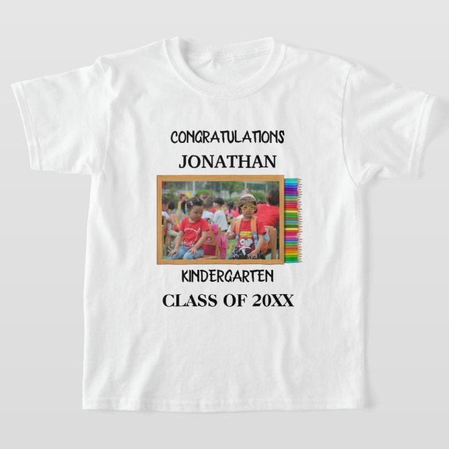 Custom kindergarten graduate chalkboard photo T-Shirt (Laydown)